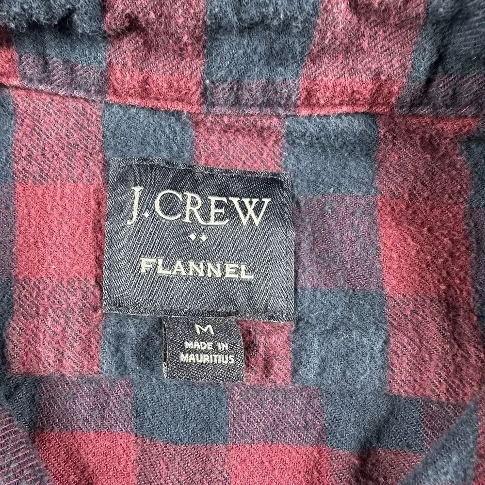 J.Crew Flannel Shirt Mens Medium Red Blue Mid Weight Button Up Long Sleeve‎